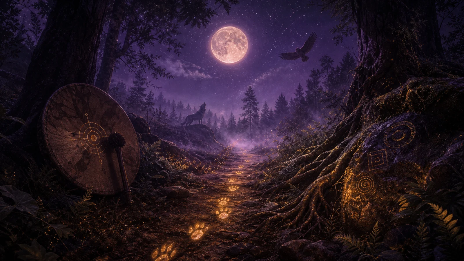 Shamanism: inner journey, drum, spirit animal and grounding